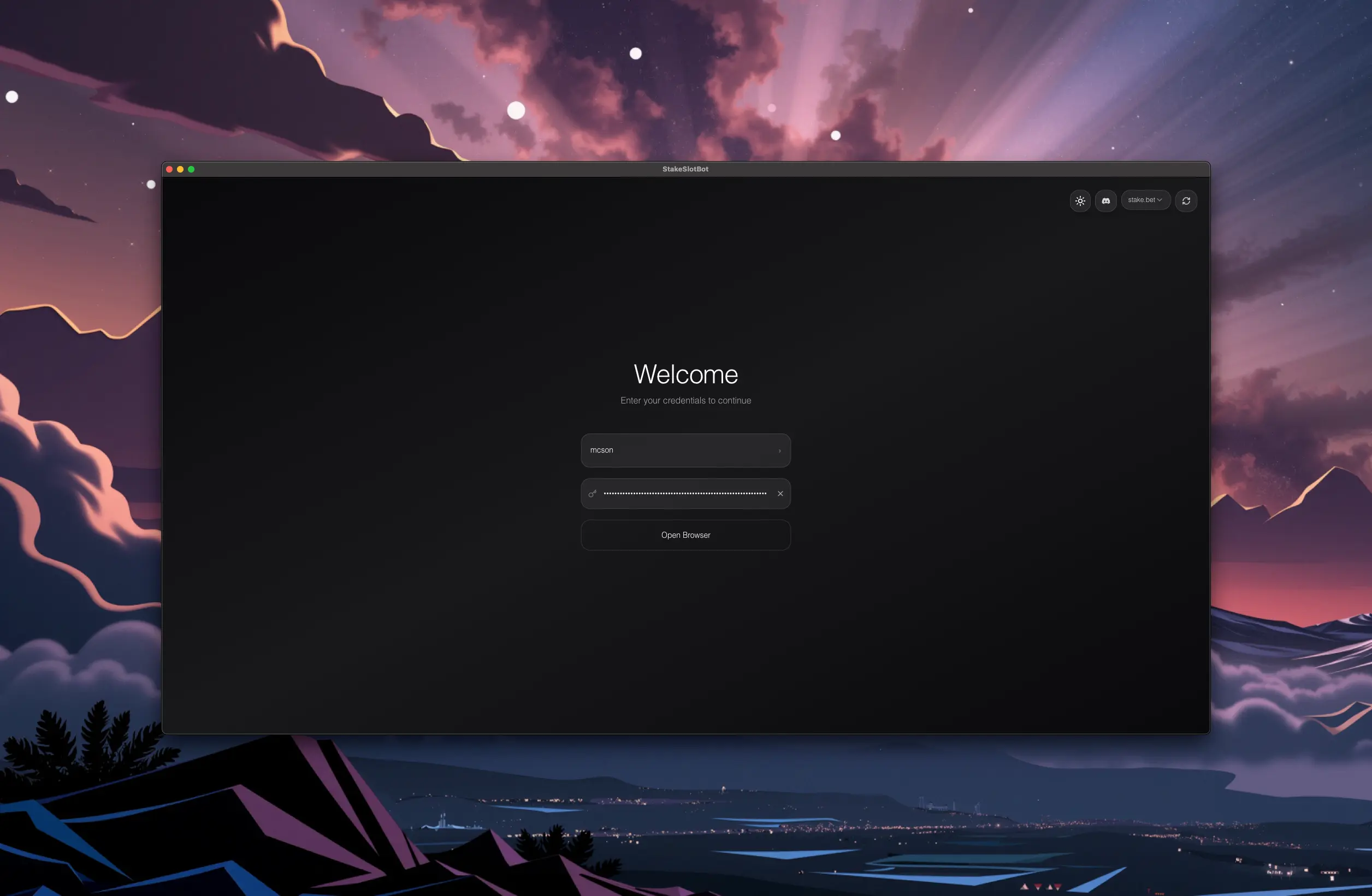 SSPilot Login Screen