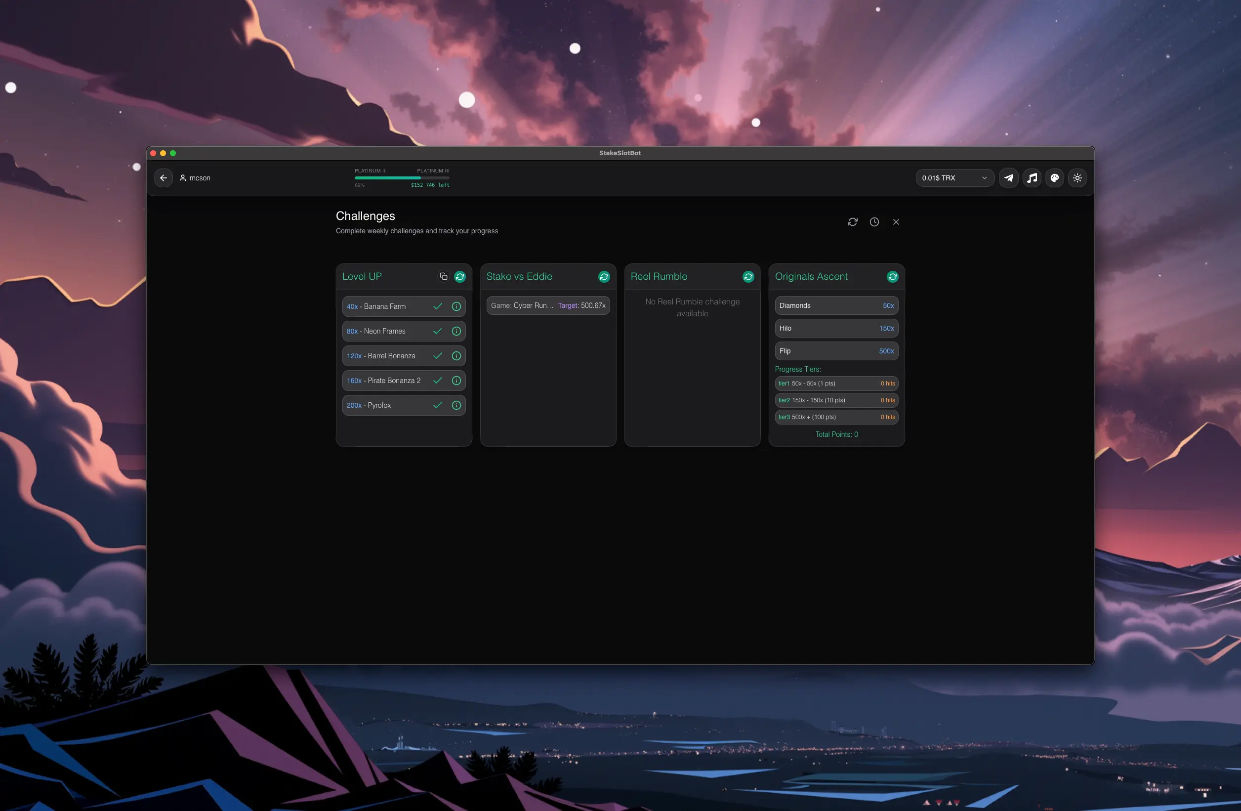 SSPilot Challenges View