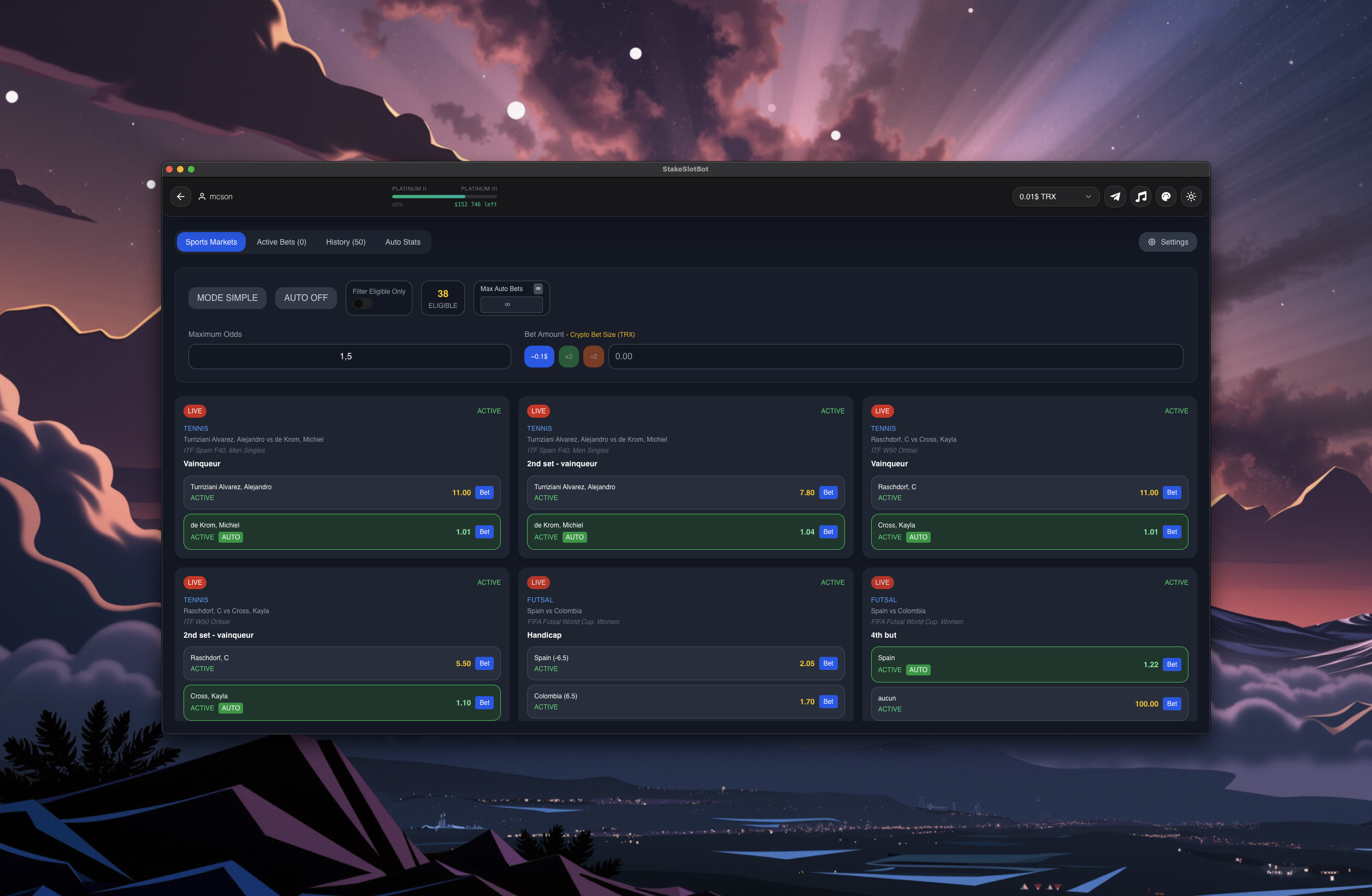 Sports Betting - Automated sports features